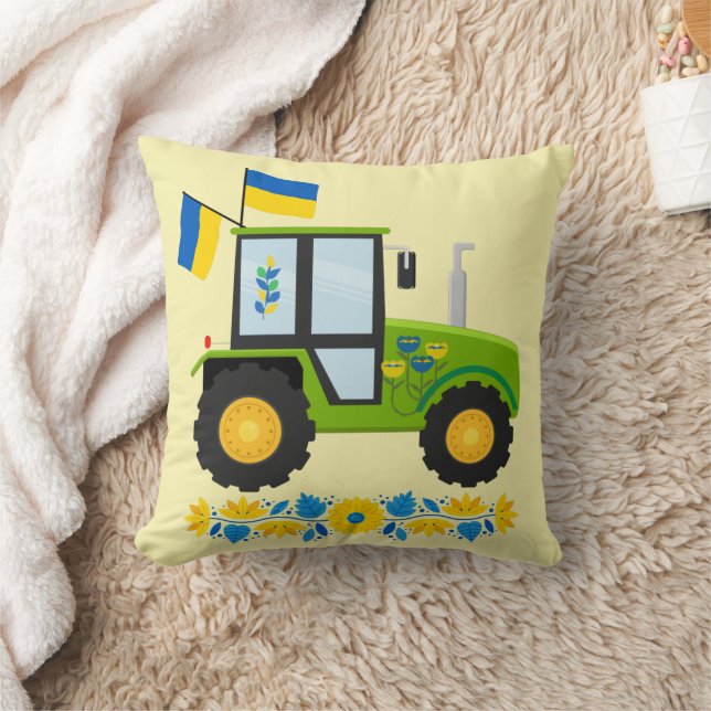 Whimsical Ukraine Tractor   Throw Pillow (Blanket)