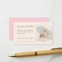 Whimsical Umbrella Floral Pink Boots Diaper Raffle