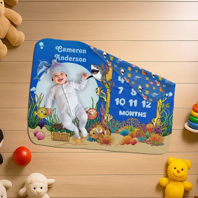 Whimsical Under the Sea Ocean Animals Milestone Baby Blanket (Creator Uploaded)