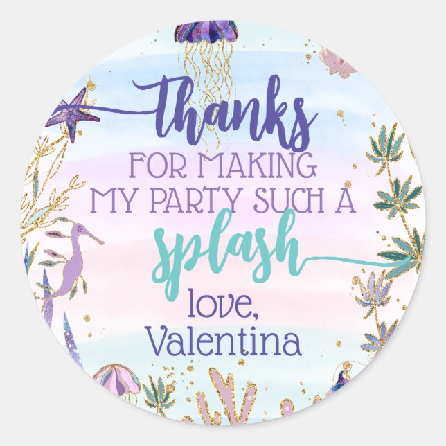 Whimsical Under the Sea Party Thank You Favor Classic Round Sticker (Front)