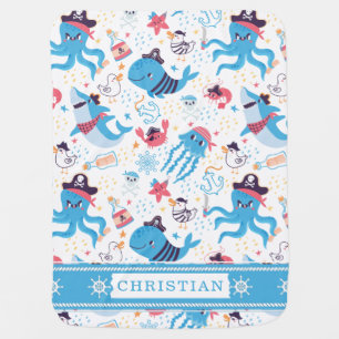 Whimsical Under the Sea Pirate Nautical Theme Baby Blanket