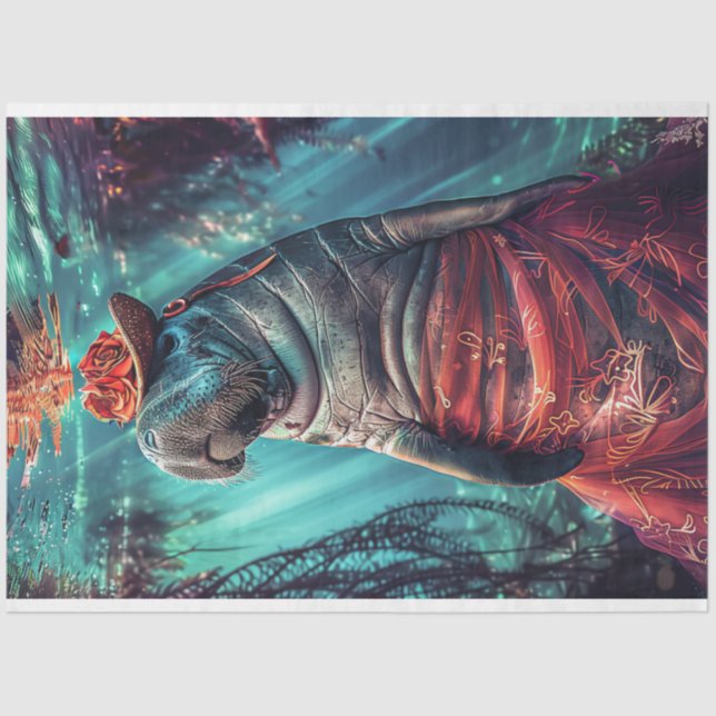 Whimsical Underwater Hippo Decoupage  Tissue Paper (Front)