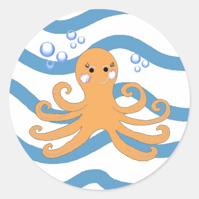 Whimsical Underwater Octopus Classic Round Sticker (Front)