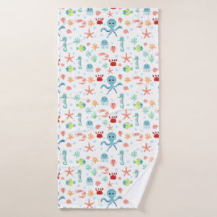 Whimsical Underwater Sea Creatures Bath Towel