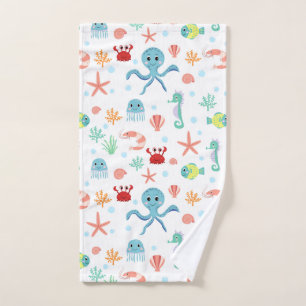 Whimsical Underwater Sea Creatures Hand Towel