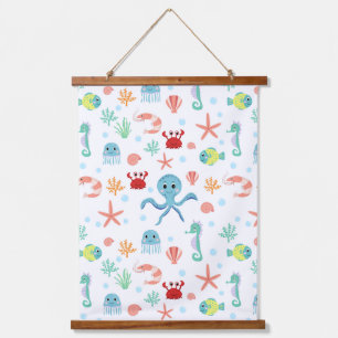 Whimsical Underwater Sea Creatures Hanging Tapestry