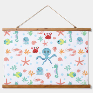 Whimsical Underwater Sea Creatures Hanging Tapestry