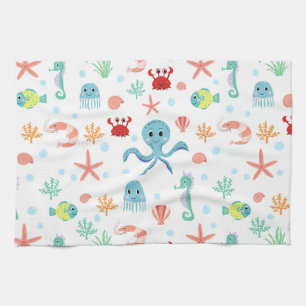 Whimsical Underwater Sea Creatures Kitchen Towel