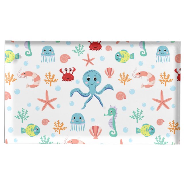 Whimsical Underwater Sea Creatures Place Card Holder (Front)