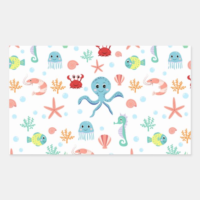 Whimsical Underwater Sea Creatures Rectangular Sticker (Front)