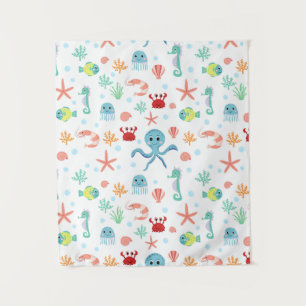 Whimsical Underwater Sea Creatures Tapestry