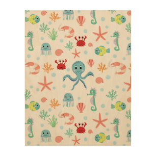 Whimsical Underwater Sea Creatures Wood Wall Art