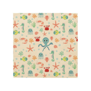 Whimsical Underwater Sea Creatures Wood Wall Art
