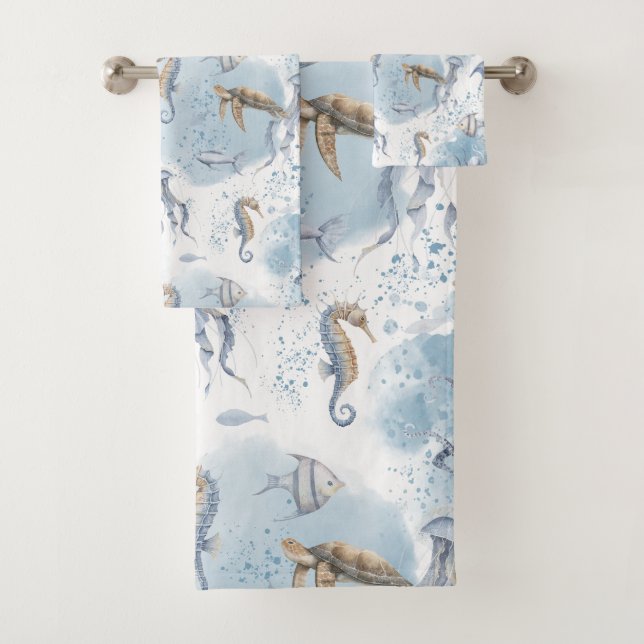 Whimsical Underwater World – Sea Creatures Pattern Bath Towel Set (Insitu)