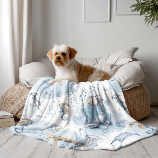 Whimsical Underwater World – Sea Creatures Pattern Fleece Blanket (Creator Uploaded)