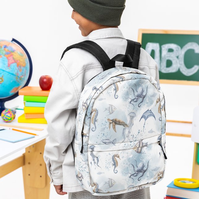 Whimsical Underwater World – Sea Creatures Pattern Printed Backpack (Creator Uploaded)