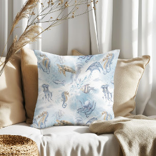 Whimsical Underwater World – Sea Creatures Pattern Throw Pillow