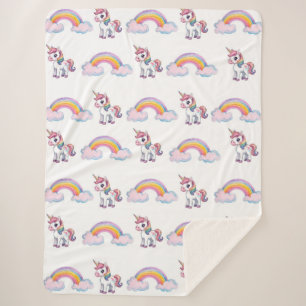 Whimsical unicorn and rainbow Sherpa Blanket
