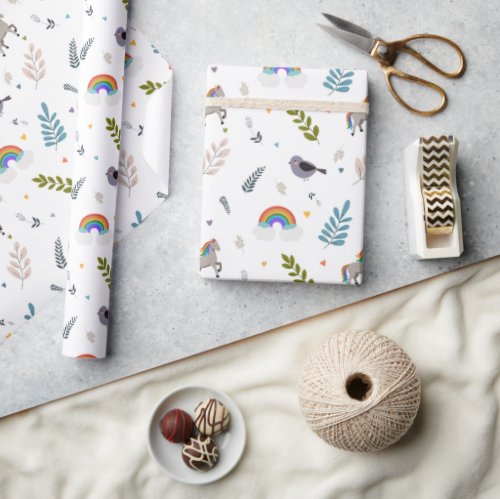 Whimsical Unicorn and Rainbow Wrapping Paper