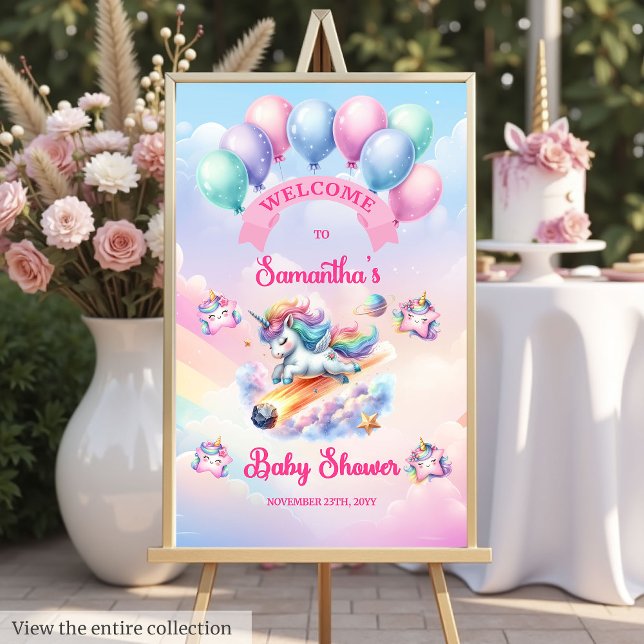 Whimsical Unicorn Baby Shower Welcome Sign Girl (Whimsical Unicorn Baby Shower Welcome Sign Girl)