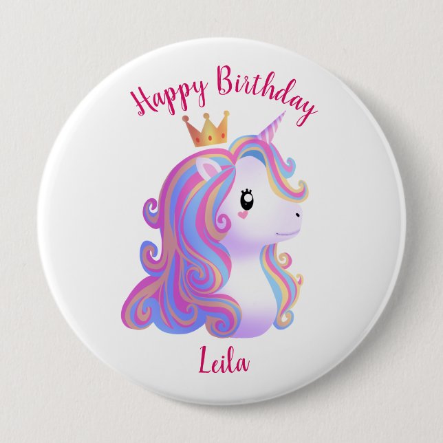 Whimsical Unicorn Birthday Button (Front)