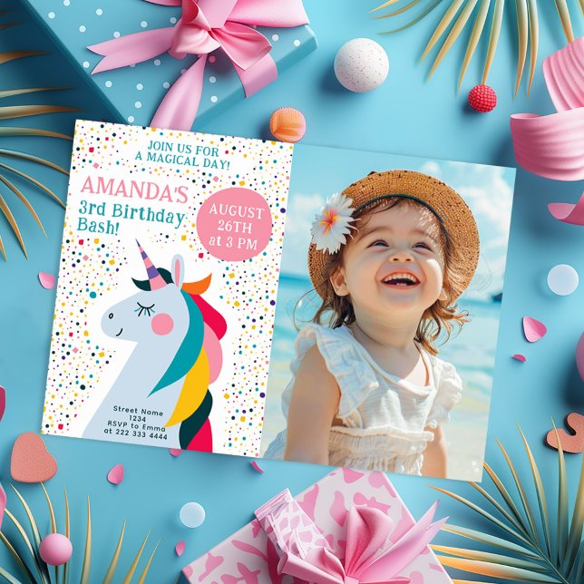 Whimsical Unicorn Birthday with Photo Invitation (Creator Uploaded)