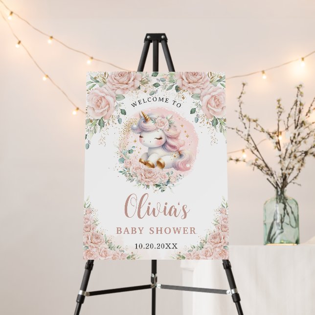 Whimsical Unicorn Blush Pink Floral Baby Shower Foam Board (In Situ (Stand))