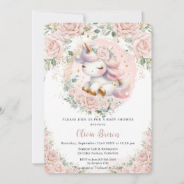 Whimsical Unicorn Blush Pink Floral Baby Shower Invitation