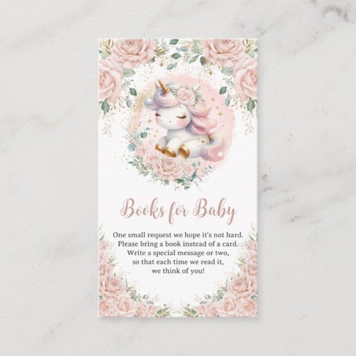Whimsical Unicorn Blush Pink Floral Books for Baby Enclosure Card