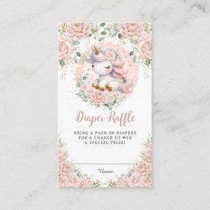 Whimsical Unicorn Blush Pink Floral Diaper Raffle Enclosure Card