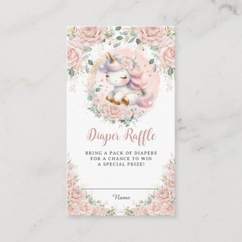 Whimsical Unicorn Blush Pink Floral Diaper Raffle Enclosure Card