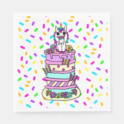 Whimsical Unicorn Butterfly and Sprinkles Birthday Napkins