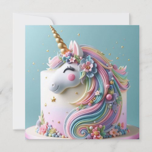 WHIMSICAL UNICORN DECORATED KIDS BIRTHDAY CAKE CARD