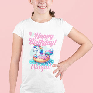 Whimsical Unicorn Donut Cute Rainbow Pool Party T-Shirt