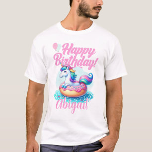 Whimsical Unicorn Donut Cute Rainbow Pool Party T-Shirt