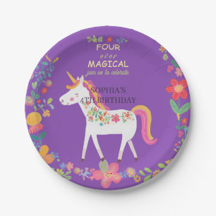 Whimsical Unicorn & Flowers Invitation  Paper Plates