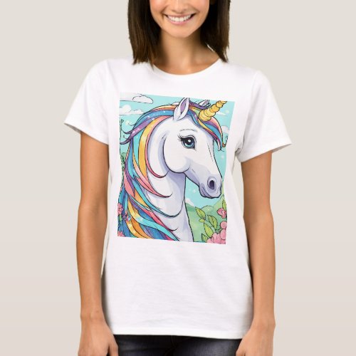 Whimsical Unicorn Illustration  Style T_Shirt