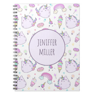 Whimsical Unicorn Kids Girls Personalized Name  Notebook