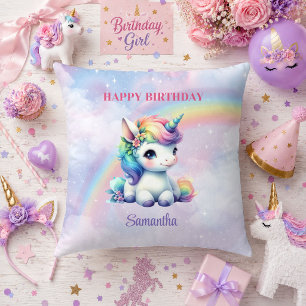 Whimsical Unicorn Magical Day Girl Birthday Pillow