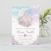 Whimsical Unicorn Moon Purple Floral Baby Shower Invitation (Standing Front)