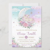Whimsical Unicorn Moon Purple Floral Baby Shower Invitation (Front)