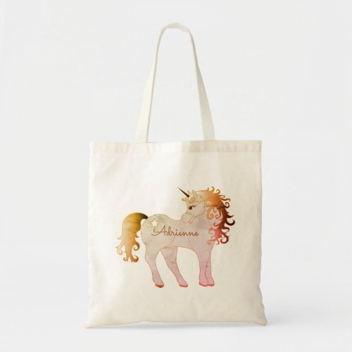 Whimsical Unicorn Name Monogram Tote Bag