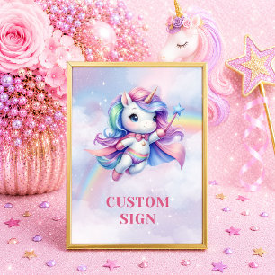 Whimsical Unicorn Pastel Colors Birthday Custom Si Poster