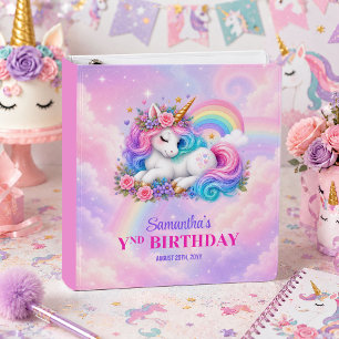 Whimsical Unicorn Pastel Colors Girl Birthday Bind 3 Ring Binder