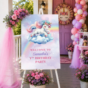 Whimsical Unicorn Pastel Colors Girl Birthday Welc Poster
