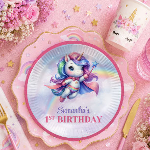 Whimsical Unicorn Pastel Colors Girl Party Paper P Plates