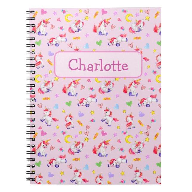 Whimsical Unicorn Pattern Personalized Notebook (Front)