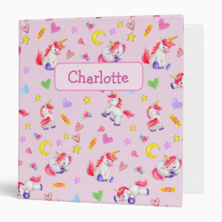 Whimsical Unicorn Pattern Pink Personalized 3 Ring Binder