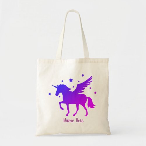 Whimsical Unicorn Personalized Girls Tote Bag