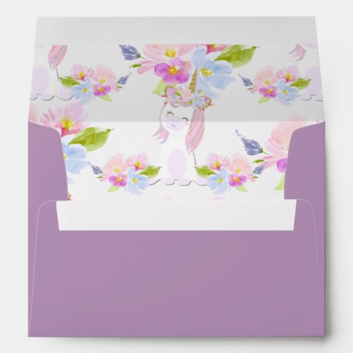 Whimsical Unicorn Pink Blue Floral 5x7 Card A7   Envelope